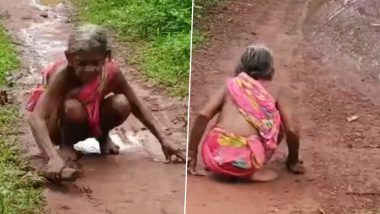 Odisha: 70-Year-Old Woman Pathuri Dehury Crawls 2 km From Home to Panchayat Office To Collect Pension in Keonjhar District; Video Goes Viral