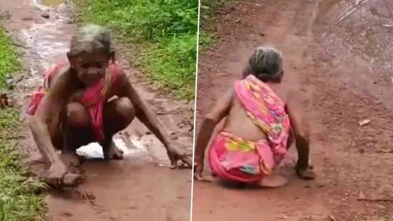 Odisha: 70-Year-Old Woman Pathuri Dehury Crawls 2 km From Home to Panchayat Office To Collect Pension in Keonjhar District; Video Goes Viral