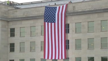 9/11 Remembrance Day: American Flag Unfurled at Pentagon Ahead of Observance Ceremony on 23rd Anniversary of September 11 Attacks (Watch Videos)