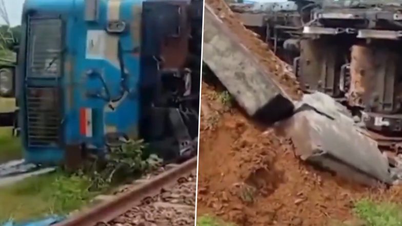 Kecelakaan kereta Jharkhand: Mesin kereta barang tergelincir dan terbalik di dekat stasiun kereta Murree, tidak ada korban jiwa yang dilaporkan (Tonton video)