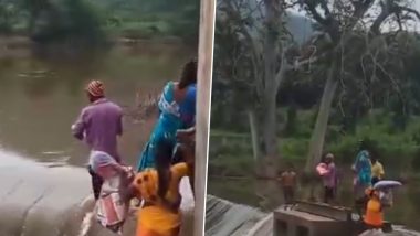 Andhra Pradesh: Family Bravely Carries New Mother Across Dangerous Pedderu Stream in Absence of Bridge (Watch Video)