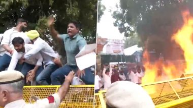 Indian Youth Congress Protests Against Union Minister Ravneet Singh Bittu and BJP Leaders Over Remarks on Rahul Gandhi (Watch Video)