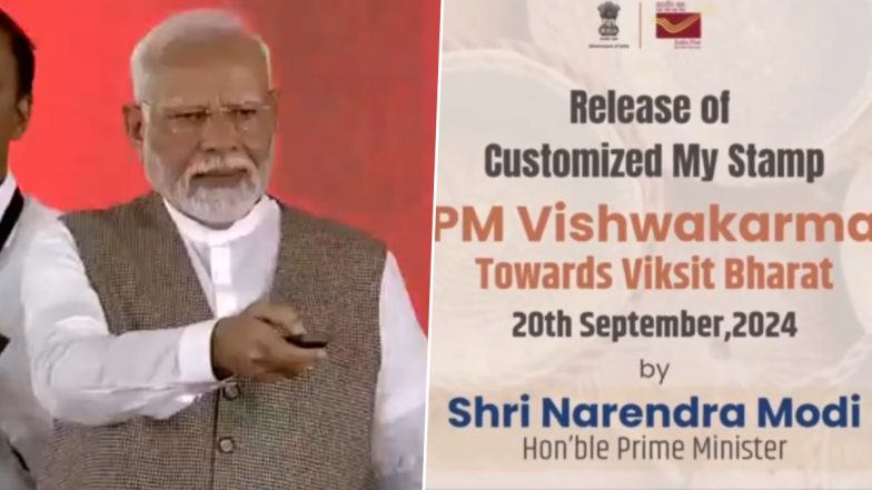 PM Narendra Modi Lays Foundation Stone for PM MITRA Park in Amravati, Releases Customised Stamp for Viksit Bharat in Maharashtra (Watch Videos)