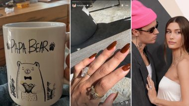 Justin Bieber’s ‘Papa Bear’ Mug and Hailey Bieber’s ‘Mom’ Ring Are the Perfect Mix of Cute and Bling After Welcoming Baby Jack Blues Bieber (See Pics)