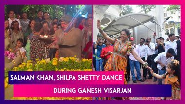 Salman Khan Dances During Ganesh Visarjan; Shilpa Shetty Grooves to Dhol Beats As She Bids Adieu to Ganpati Bappa