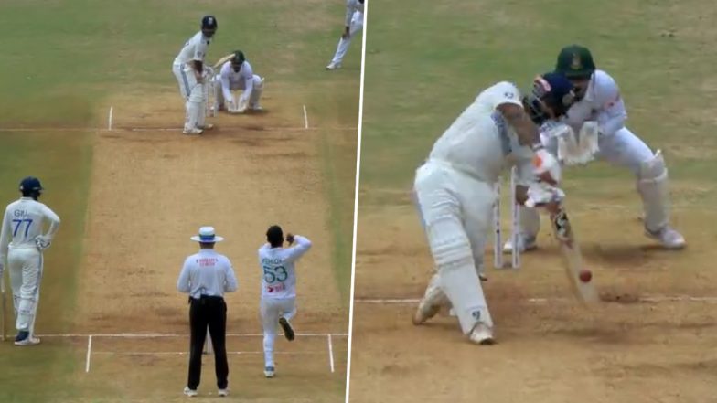 Rishabh Pant Smashes ‘One-Handed Six’ Off Mehidy Hasan Miraz’s Bowling During IND vs BAN 1st Test 2024, Video Goes Viral