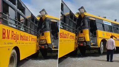 Medak Road Accident: 1 Killed, 20 Students Injured As 2 College Buses Collide Head-On in Telangana (Watch Video)