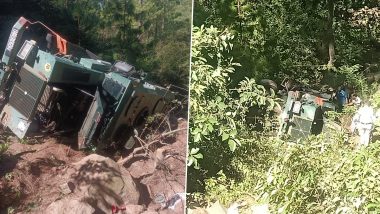 Jammu and Kashmir Road Accident: 1 Army Jawan Killed, 7 Injured As Truck Falls Into Gorge in Kathua (See Pics and Video)