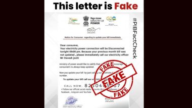 Consumers Need To Update Electricity Bills by Contacting Provided Helpline Number To Avoid Disconnection? PIB Fact Check Debunks Fake Letter