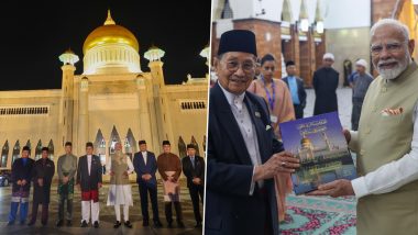 PM Modi in Brunei: Prime Minister Narendra Modi Visits Omar Ali Saifuddien Mosque in Bandar Seri Begawan (See Pics)