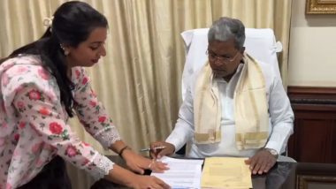 Actress Sanjjanaa Galrani Meets Karnataka CM Siddaramaiah, Requests To Form Association for Women Safety in KFI (Watch Video)