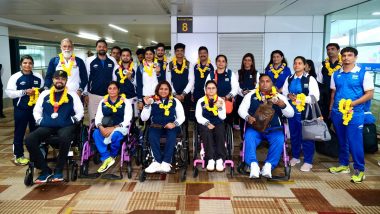 Indian Contingent of Paris Paralympics 2024 Receives Rousing Welcome at Indira Gandhi International Airport (Watch Video)