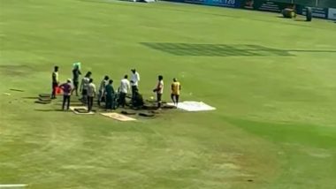 Groundstaff Dig Up Wet Patches From Greater Noida Sports Complex Stadium to Replace It With Dry Grass to Quickly Commence AFG vs NZ 1st Test 2024 (Watch Video)