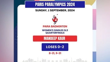 Sports News | Paris Paralympics: India Shuttlers Mandeep, Palak Concede Defeat in Quarterfinal Bouts