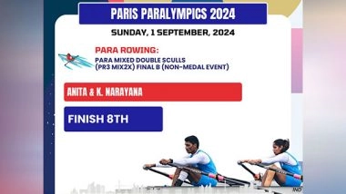 Sports News | India's Anita-Narayana Finish 8th in Para Rowing; Rakshita Raju Misses 1500m Final at Paris Paralympics