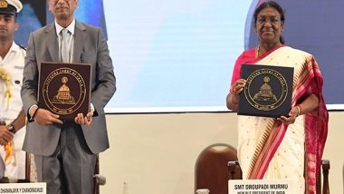 India News | President Murmu Unveils New Flag, Insignia for Supreme Court on Its 75th Anniversary