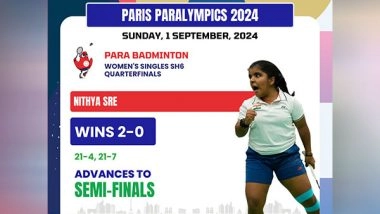 Sports News | India's Para-shuttler Nithya Advances to SF of Women's Singles SH6 Category in Paris Paralympics