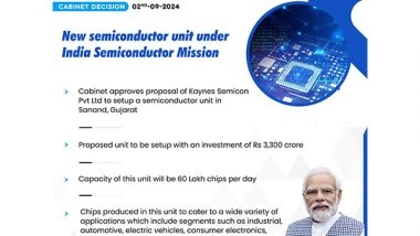 Business News | Cabinet Approves One More Semiconductor Unit in Gujarat, India's Fifth