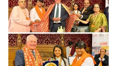 Business News | British Parliament Hosts First Pre-Navratri Awards Ceremony with Shri Rajrajeshwar Guruji and Other Distinguished Members