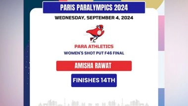 Sports News | Paris Paralympics: Amisha Fails to Bag Shot Put Medal, Parmjeet Finishes 8th in Para-powerlifting