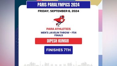 Sports News | Paris Paralympics: Dipesh Kumar Finishes 7th in Men's Javelin Throw T54 Final