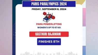 Sports News | Paris Paralympics: Para Powerlifter Kasthuri Finishes 8th in Upto 67 Kg Women's Category