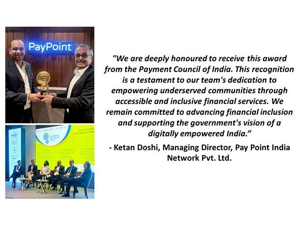 Business News | Pay Point India Network Pvt. Ltd. Recognized as Best Business Correspondent at Global Fintech Fest