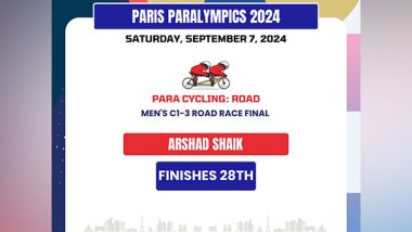 Sports News | Paris Paralympics: India's Arshad Shaik, Jyoti Gaderiya Fail to Bag Medals at Para-Cyling Finals