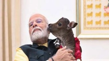 India News | PM Modi Welcomes 'Deepjyoti', Calf Born at His Residence, Shares Video
