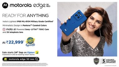 Business News | Motorola Launches Edge50 Neo- India's Lightest MIL-STD-810 Certified Durable Smartphone with IP68 Certification at a Festive Price of Rs 22,999*