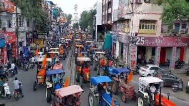 India News | MP: Around 4000 Farmers Take Our Tractor Rally in Ujjain Demanding to Increase Soybean MSP at Rs 6000 a Quintal