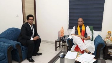 Business News | Garuda Aerospace CEO Discusses the Future of Defence Drone Technology with Defence Minister Rajnath Singh