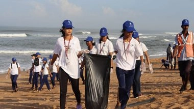 India News | Indian Coast Guard Organises Coastal Cleanup in Puducherry, 400 Kg of Plastic Waste Collected
