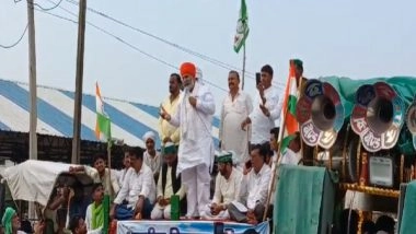 India News | MP: Farmer Leader Rakesh Tikait Holds Protest, Tractor Rally in Narmadapuram Seeking Hike in Soybean MSP