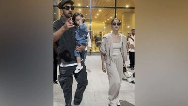 Entertainment News | Alia Bhatt Back from Paris Fashion Week, Spotted at Airport with Ranbir, Raha