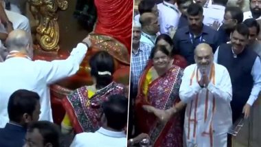 Ganesh Chaturthi 2024: Union Minister Amit Shah and His Wife Sonal Shah Visit Lalbaugcha Raja in Mumbai to Seek Lord Ganesha’s Blessings (Watch Video)