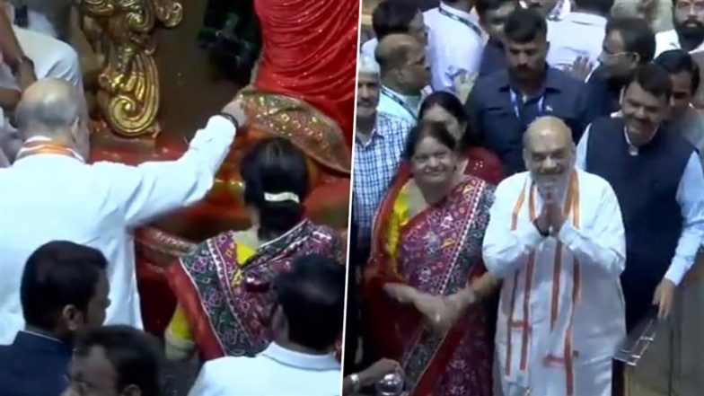 Ganesh Chaturthi 2024: Union Minister Amit Shah and His Wife Sonal Shah Visit Lalbaugcha Raja in Mumbai to Seek Lord Ganesha’s Blessings (Watch Video)