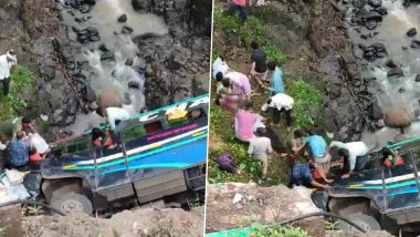 Amravati Road Accident: 4 Dead, 30 Injured After Private Bus Falls Under Bridge in Maharashtra (Watch Video)