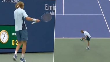 Andrey Rublev Slams Racquet With Hand in Frustration After Making Unforced Error During USA Open 2024 Round of 16 Clash Against Grigor Dimitrov (Watch Video)