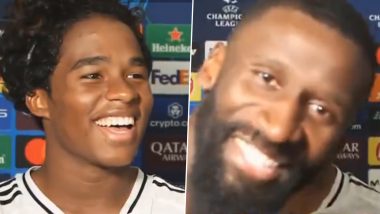 Antonio Rudiger Playfully Teases Endrick by Calling Him 'Bobby' During Post-Match Interview After Real Madrid's 3–1 Win Over Stuttgart in UEFA Champions League 2024–25 (Watch Video)