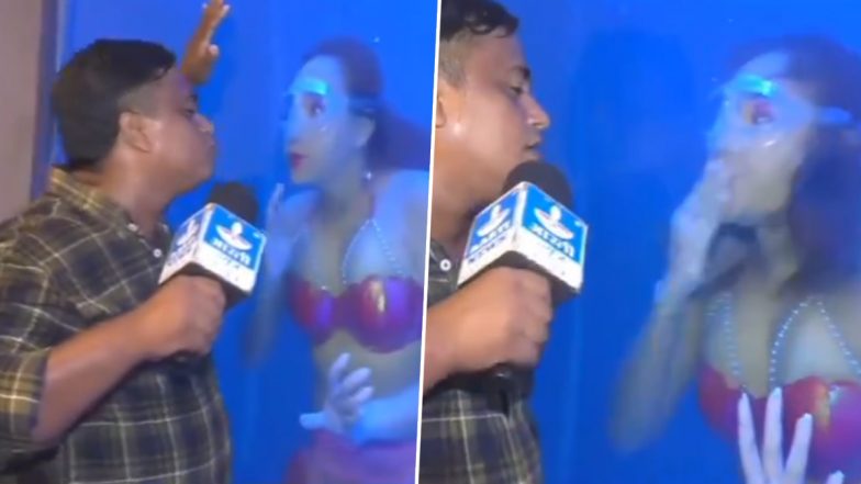 Bihar News Reporter Tries Kissing 'Mermaid' Exhibited at Dubai Aquarium and Underwater Zoo, Viral Video Will Make You Cringe Hard!