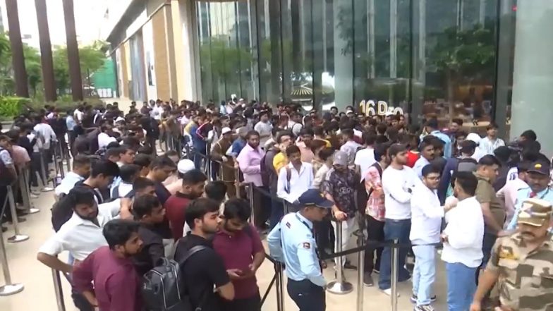 iPhone 16 Sale Begins in India Today, Long Queues Outside Apple Store in Mumbai's BKC (Watch Video)