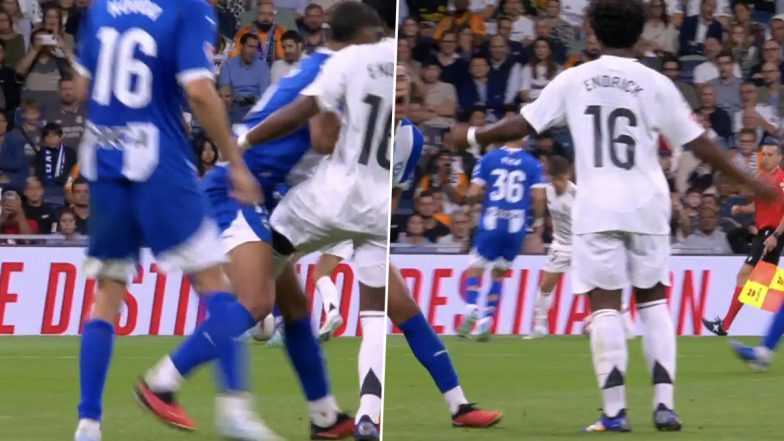 Endrick Spotted Kicking Defender Santiago Mourino in His Groin Area During Real Madrid vs Deportivo Alaves La Liga 2024-25 Match (Watch Video)