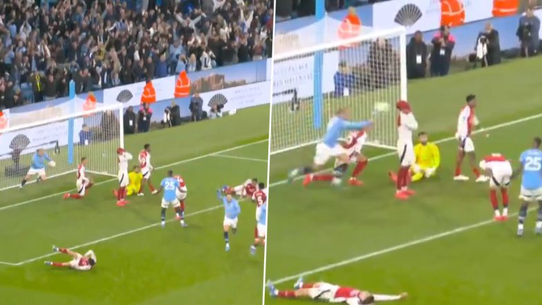 Erling Haaland Hits Gabriel Magalhaes With Ball After John Stones' Late Equalizer During Manchester City vs Arsenal Premier League 2024–25 Clash, Video Goes Viral