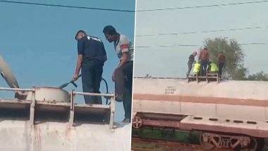 Gujarat Gas Leakage: Gas Allegedly Leaks From LPG Tanker Wagon Near Kanij Railway Station in Kheda, Cooling Operation Underway (Watch Video)