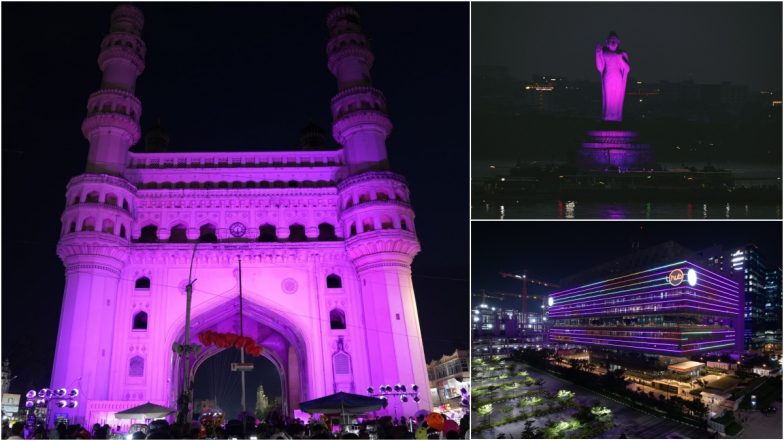 Hyderabad's Iconic Buildings Illuminated in Pink To Mark Breast Cancer Awareness Month (View Pics)