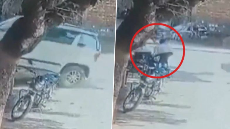 Accident Caught on Camera in Bulandshahr: 1 Dead, 3 Others Injured After Speeding Scorpio Rams Into People Sitting Outside Newly Inaugurated Shop in UP (Watch Video)