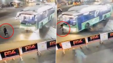 Accident Caught on Camera in Hyderabad: Woman Run Over By RTC Bus While Crossing Road in Kothaguda; Disturbing Video Surfaces