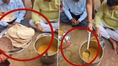 Madhya Pradesh Minister Pradhuman Singh Tomar Finds No 'Aloo' in 'Aloo Ki Sabzi' While Eating Mid-Day Meal During School Inspection, Video of Him Looking for Potatoes Goes Viral