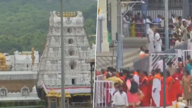 Andhra Pradesh: Devotees Flock to Tirumala Venkateshwara Temple During Poratasi Amid Tirupati Laddu Controversy (Watch Video)